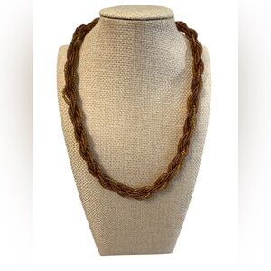 #638 Gold & Amber Twisted Multi-Strand‎ Bead Necklace